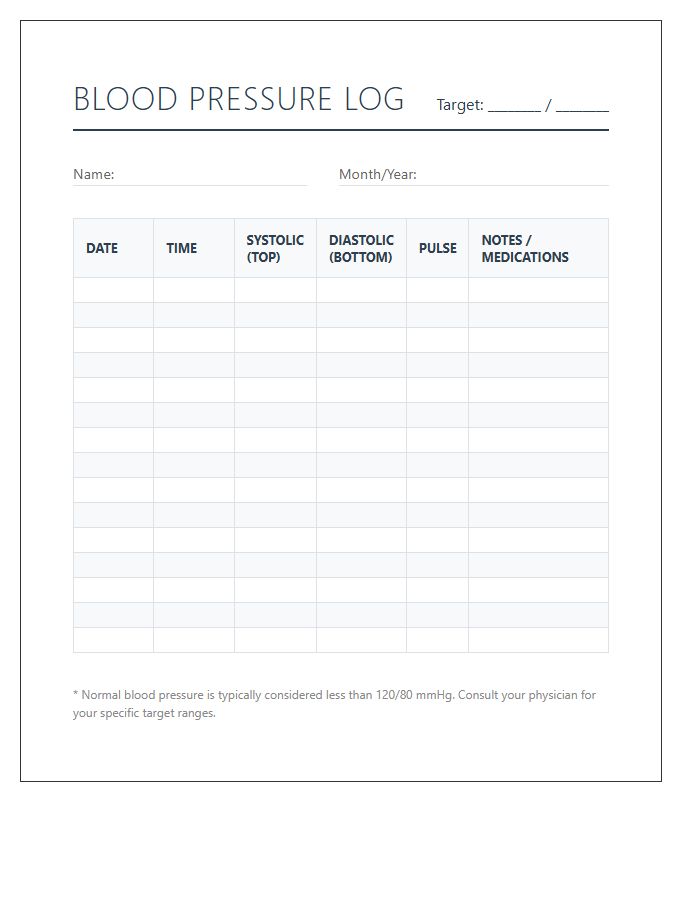 Simple Printable Blood Pressure Tracking Chart