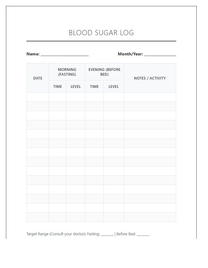 Morning And Evening Blood Sugar Printable Chart