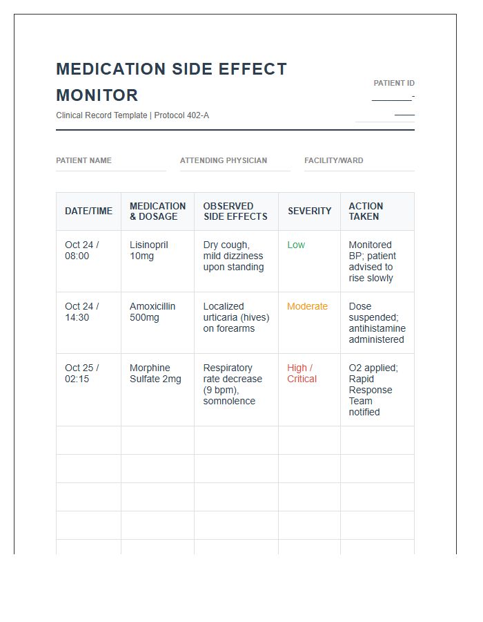 Hospital Grade Medication Side Effects Printable Chart