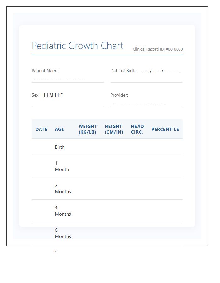 Healthcare Pediatric Growth Printable Chart