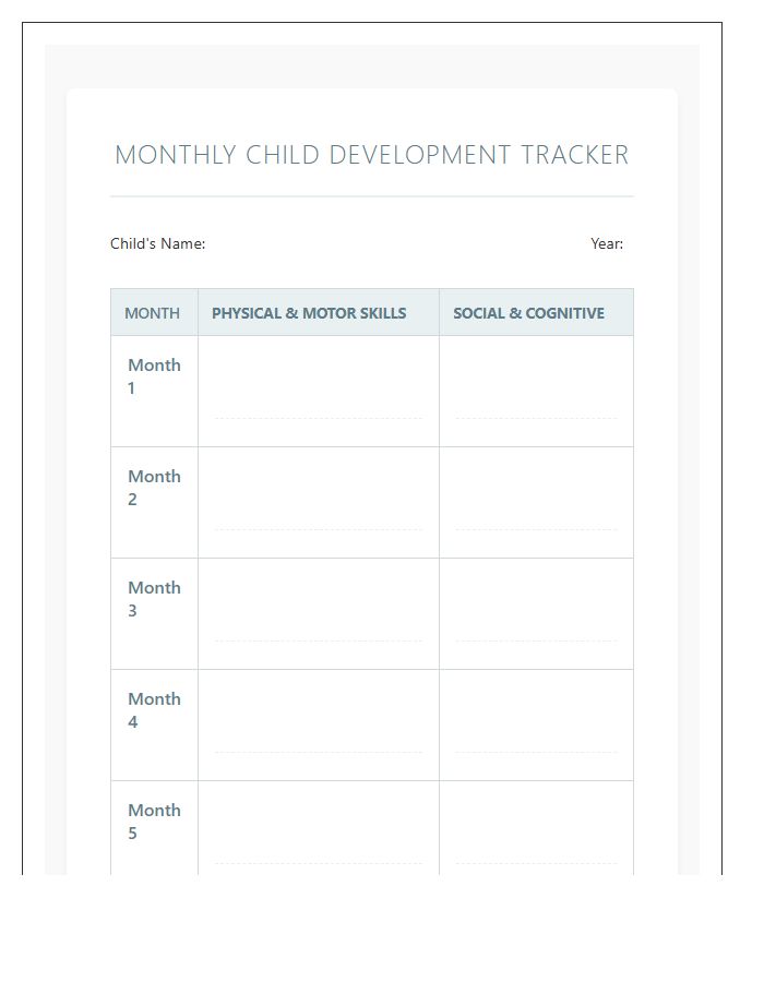 Monthly Child Development Printable Chart