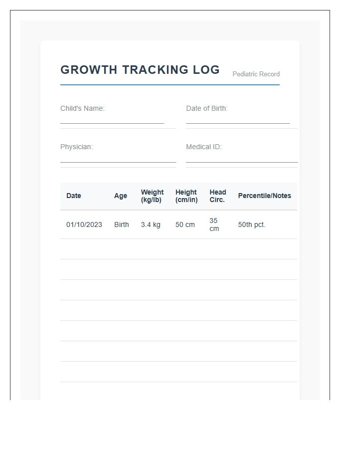 Pediatric Physical Growth Printable Chart