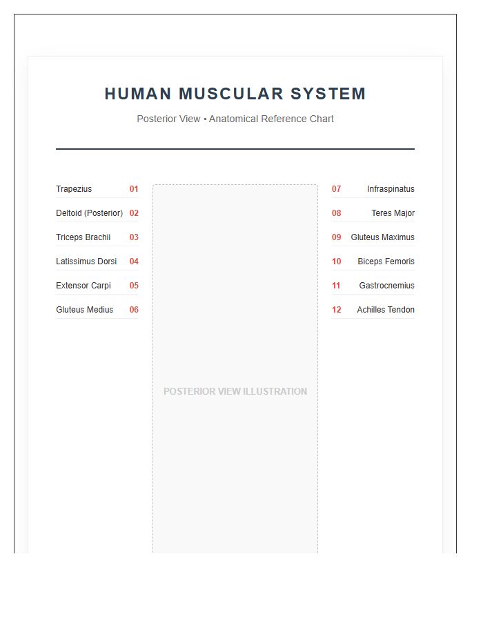 Anatomical Printable Human Muscular System Posterior View Chart