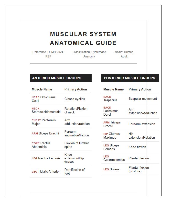 Precise Printable Human Anatomy Muscular System Guide Chart