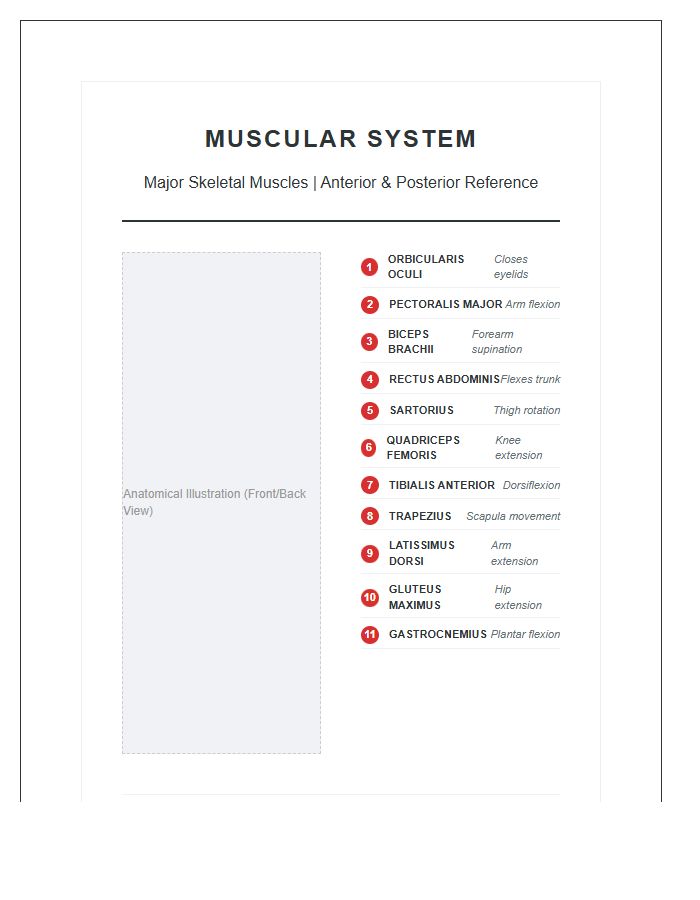 Printable Human Anatomy Muscular System Teaching Chart