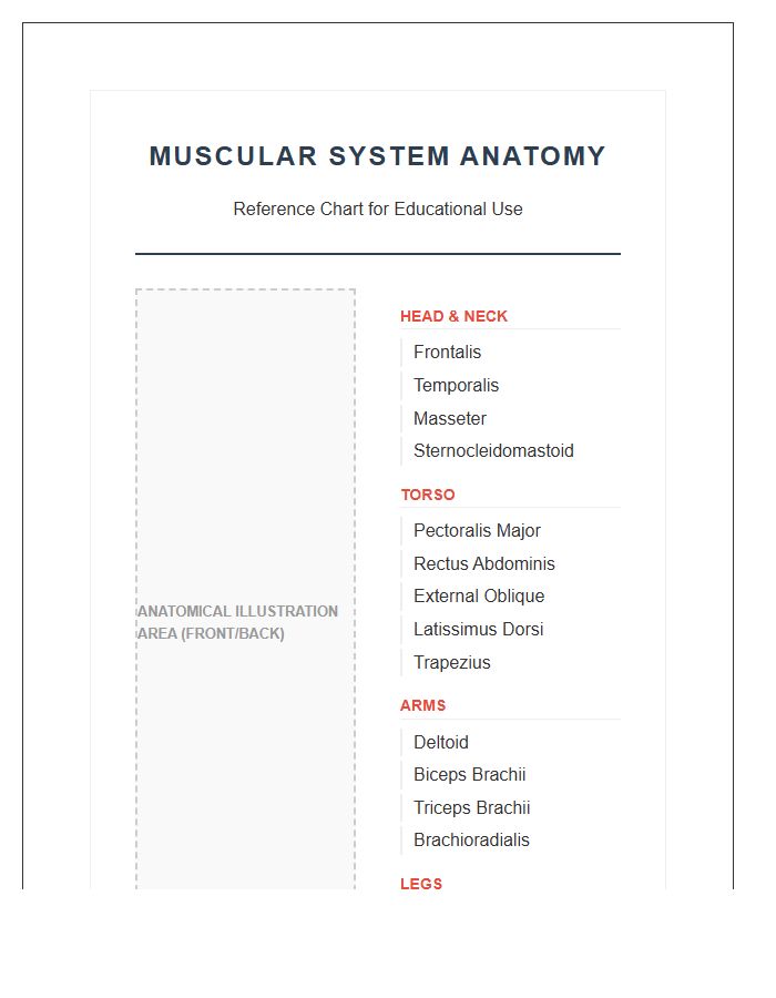 Printable Muscular System Anatomy Chart For Classroom Use