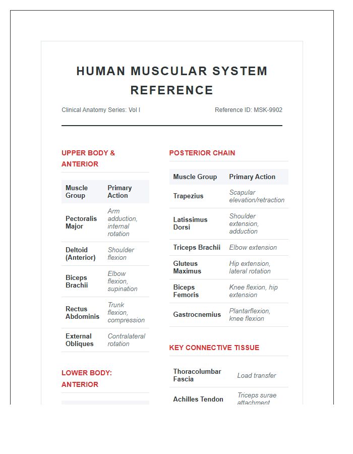 Professional Printable Human Muscular System Reference Chart