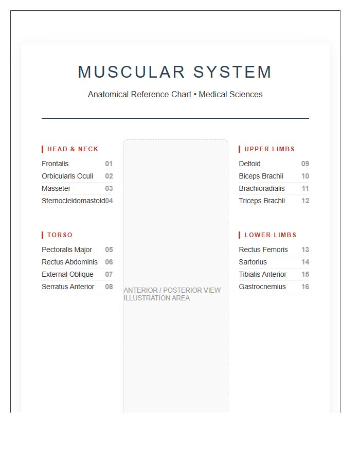 Scientific Printable Human Anatomy Muscular System Chart