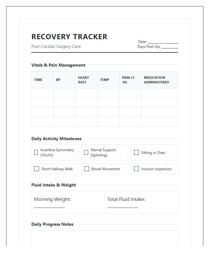 Printable Cardiac Surgery Post-Op Recovery Chart