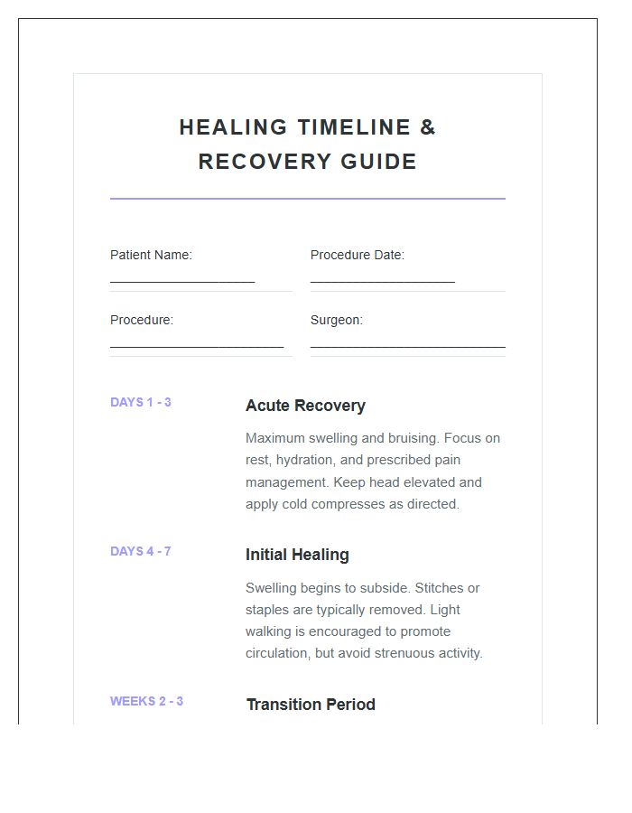 Printable Cosmetic Surgery Healing Timeline Chart