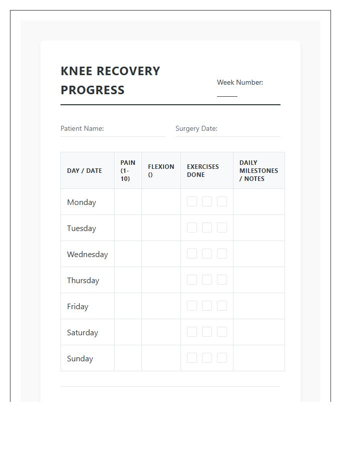 Printable Knee Replacement Recovery Progress Chart