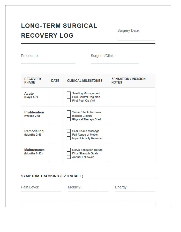 Printable Long Term Surgical Healing Chart