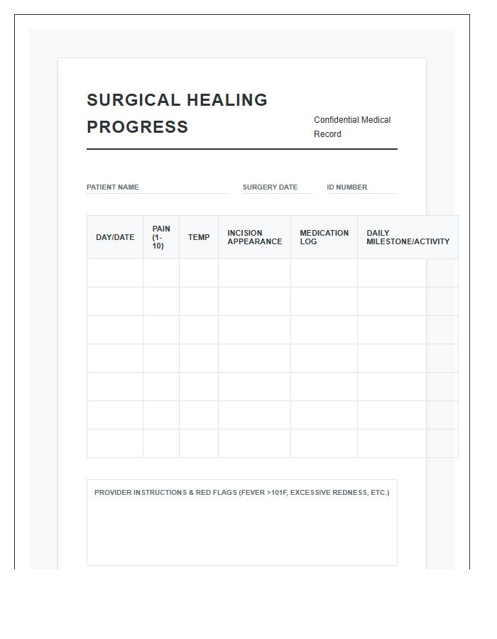 Printable Patient Surgical Healing Progress Chart