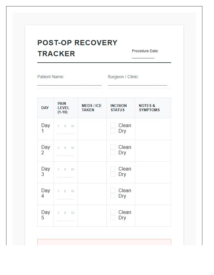 Printable Post-Op Healing Progress Chart