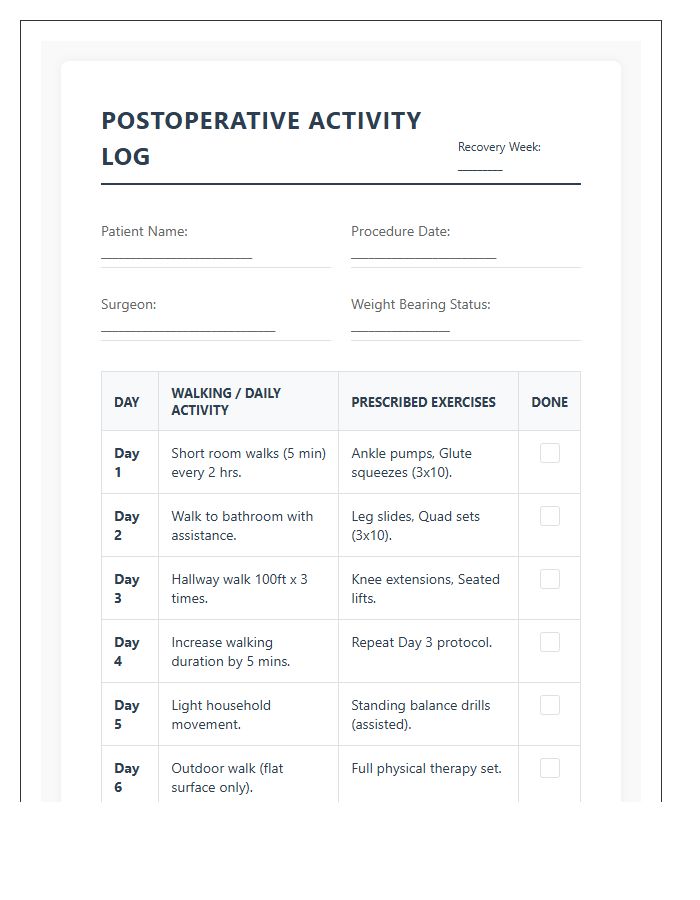 Printable Postoperative Activity And Exercise Chart
