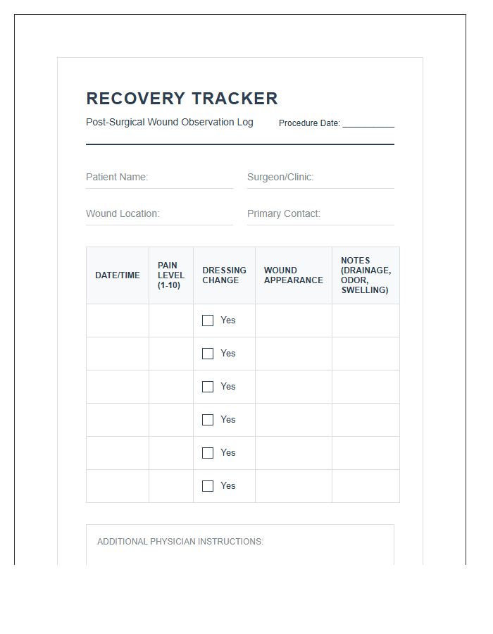 Printable Wound Care And Surgical Recovery Chart