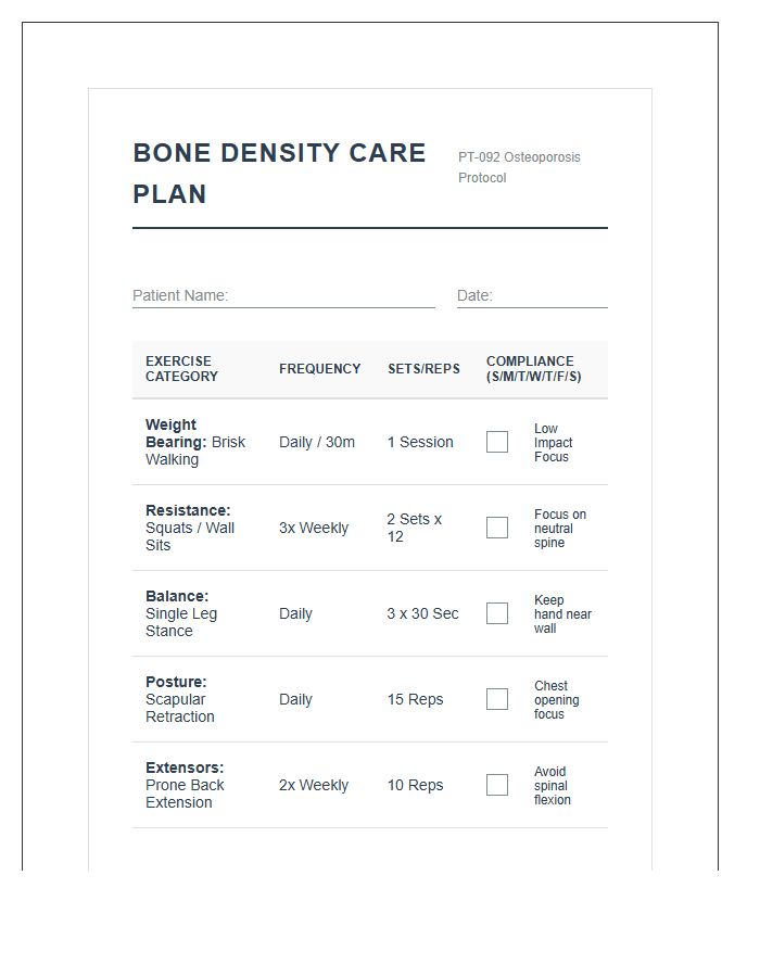 Osteoporosis Prevention Printable Physical Therapy Chart