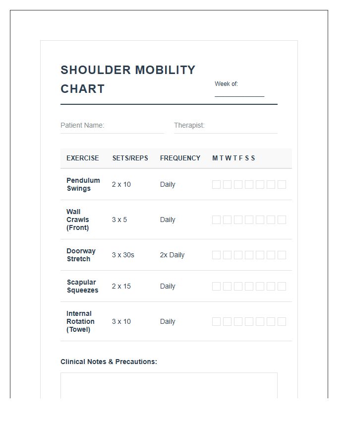 Shoulder Mobility Printable Physical Therapy Chart