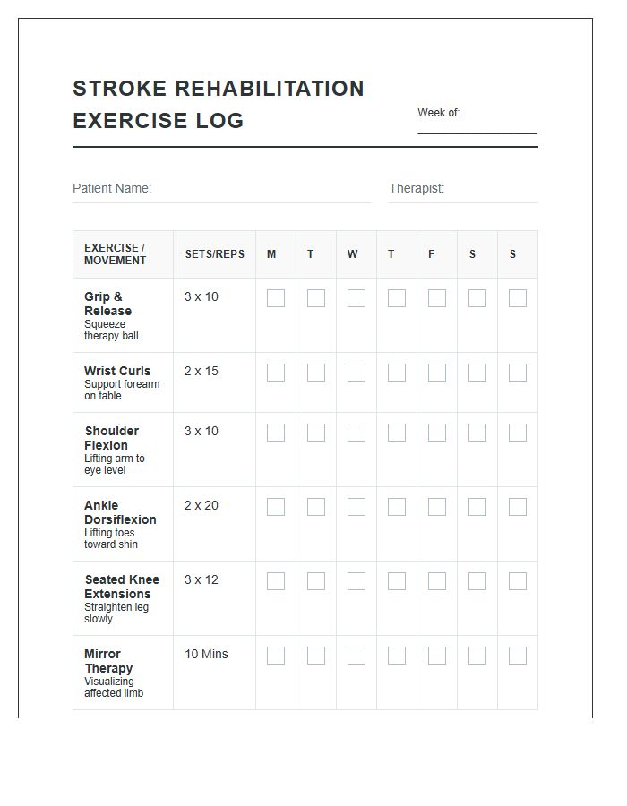 Stroke Rehabilitation Printable Exercise Chart