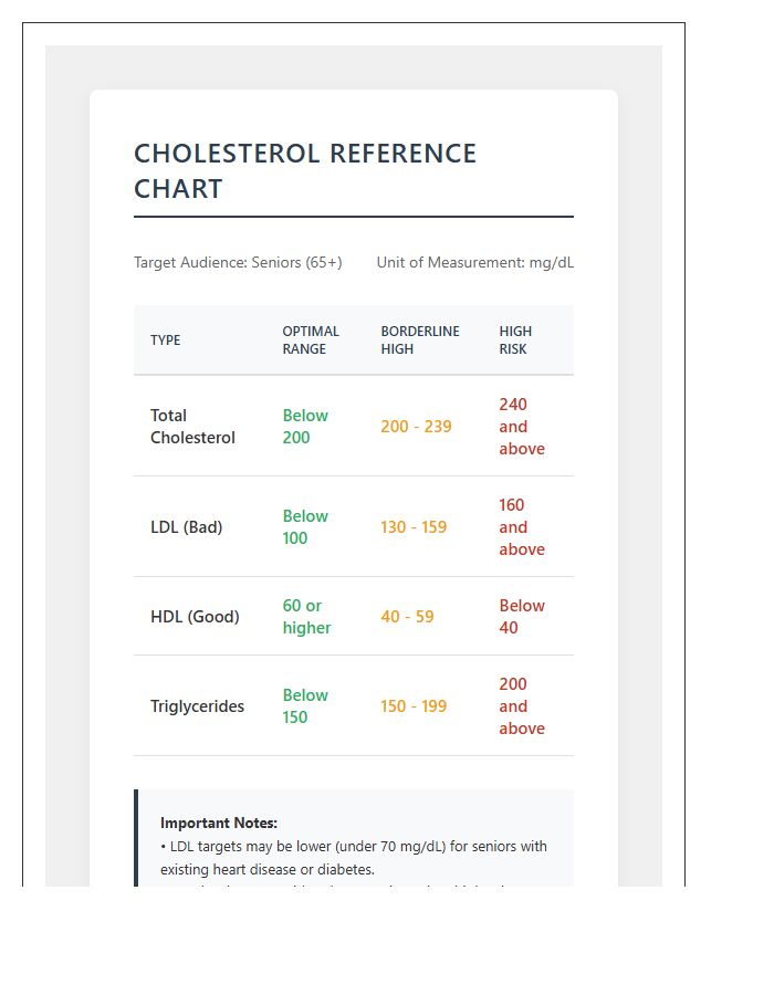 Printable Cholesterol Level Reference Chart For Seniors