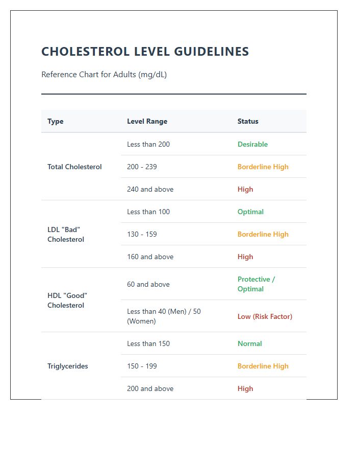 Printable Clinical Cholesterol Level Guidelines Chart