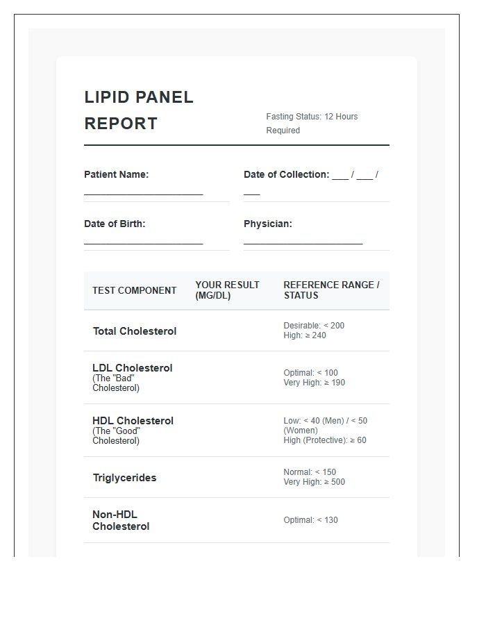 Printable Fasting Cholesterol Test Results Chart