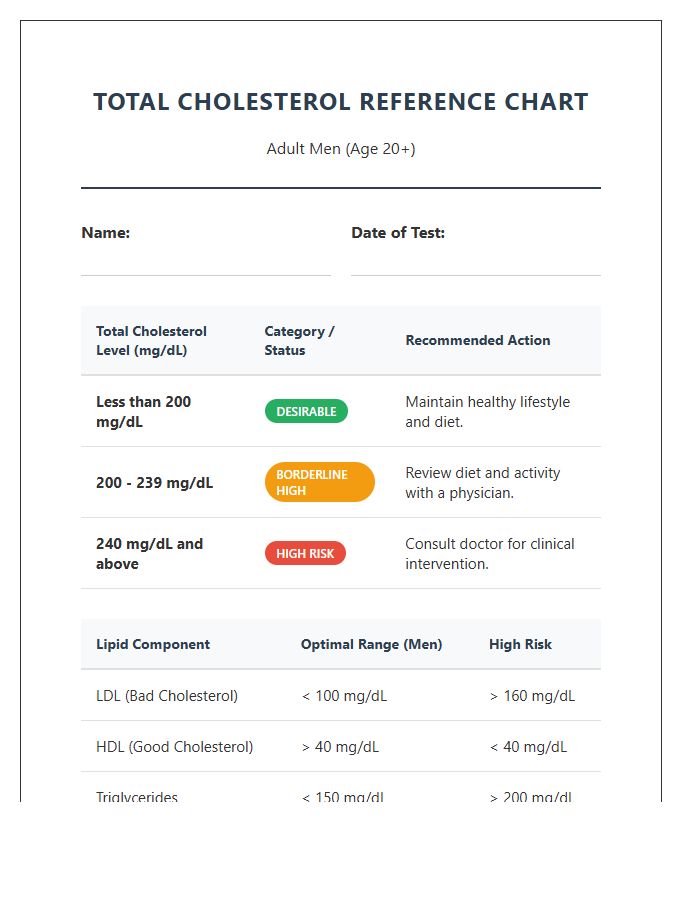 Printable Total Cholesterol Levels Chart For Men