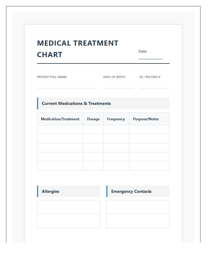 Printable Medical Treatment And Information Chart
