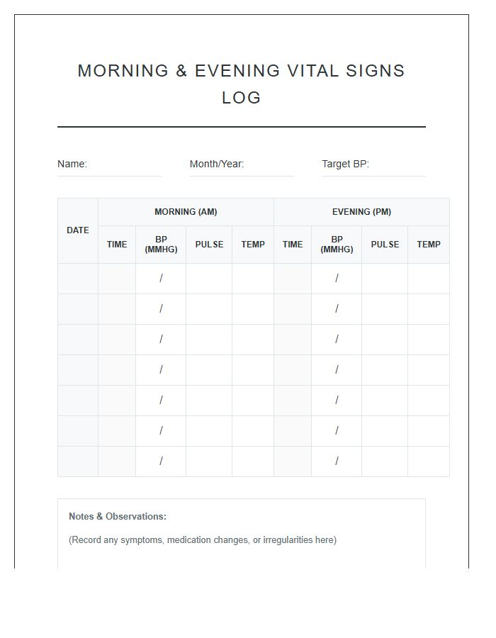 Morning And Evening Vital Signs Printable Chart