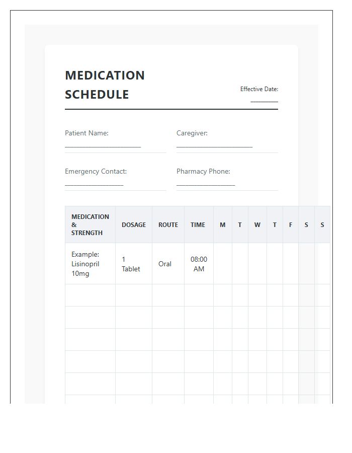 Caregiver Printable Prescription Medication Schedule Chart