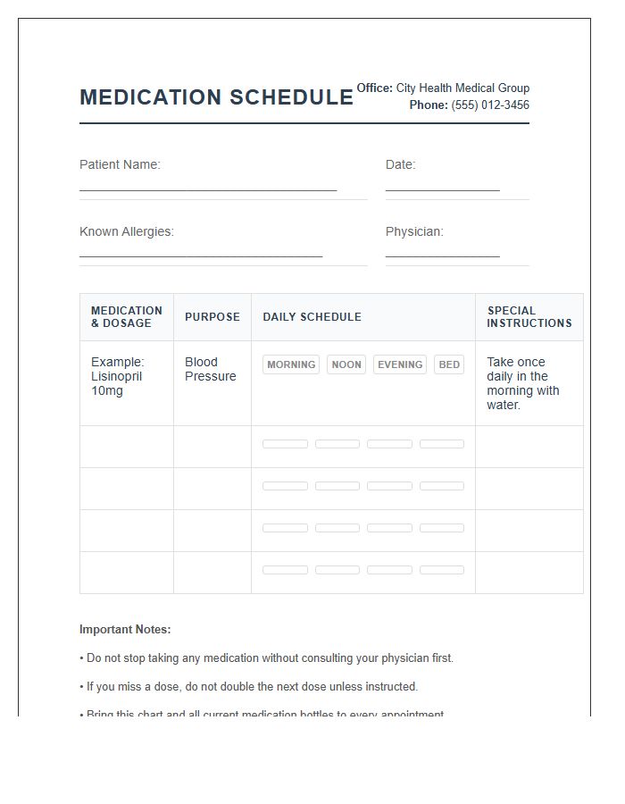 Medical Office Printable Prescription Medication Schedule Chart