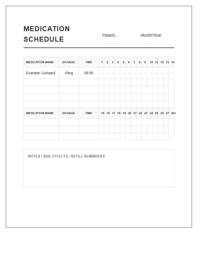 Monthly Printable Prescription Medication Schedule Chart
