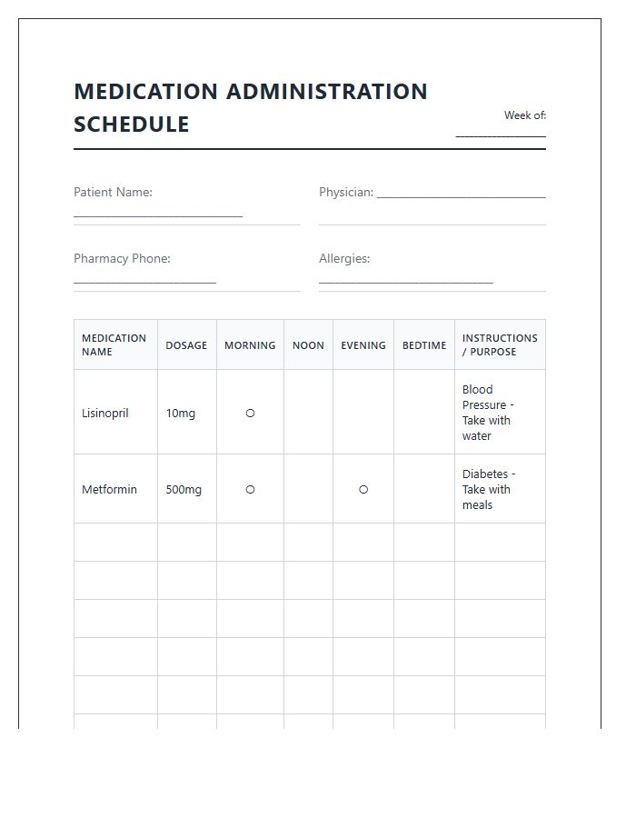 Printable Prescription Medication Administration Schedule Chart