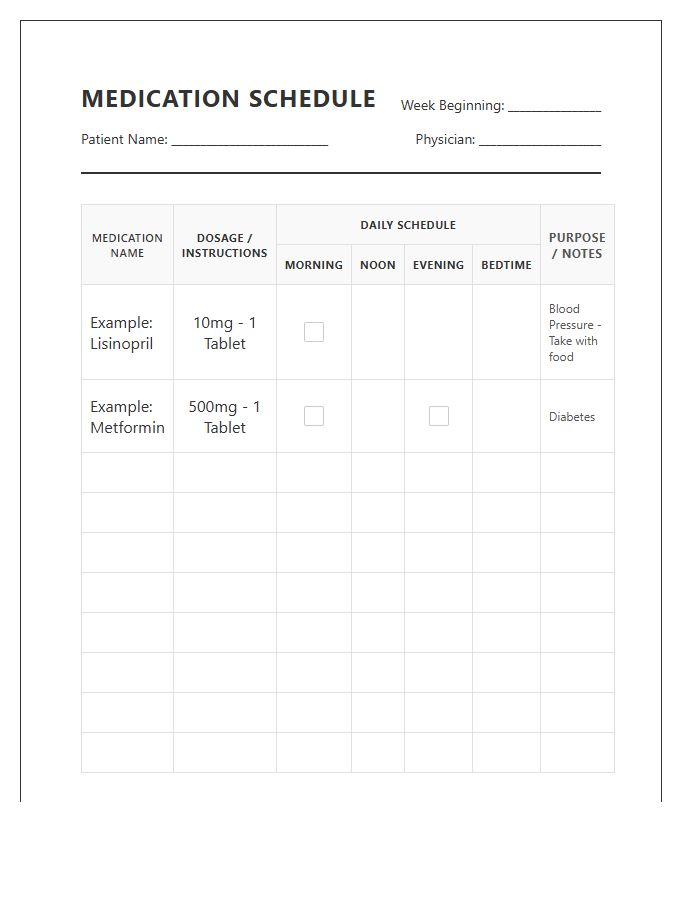Printable Prescription Medication Reminder Schedule Chart