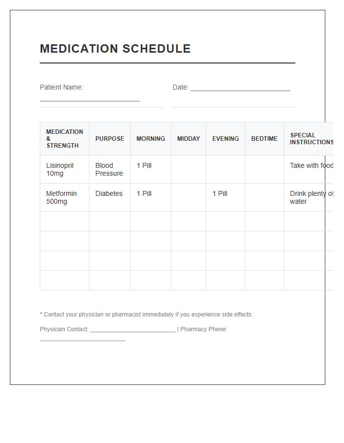 Simple Printable Prescription Medication Schedule Chart