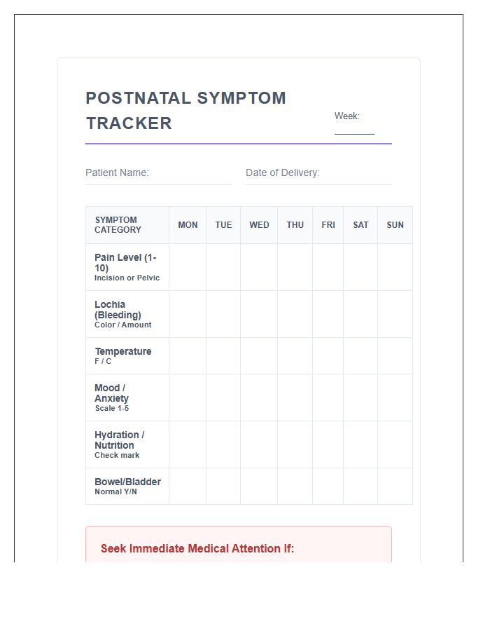 Printable Postnatal Health Symptom Monitoring Chart