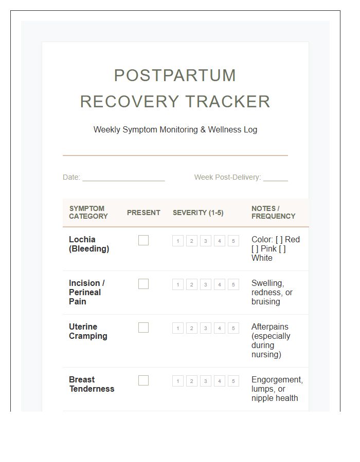 Printable Postpartum Recovery Symptom Chart