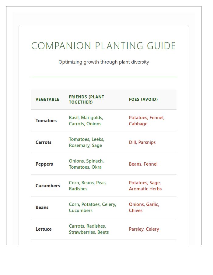 Companion Planting For Vegetables Printable Chart
