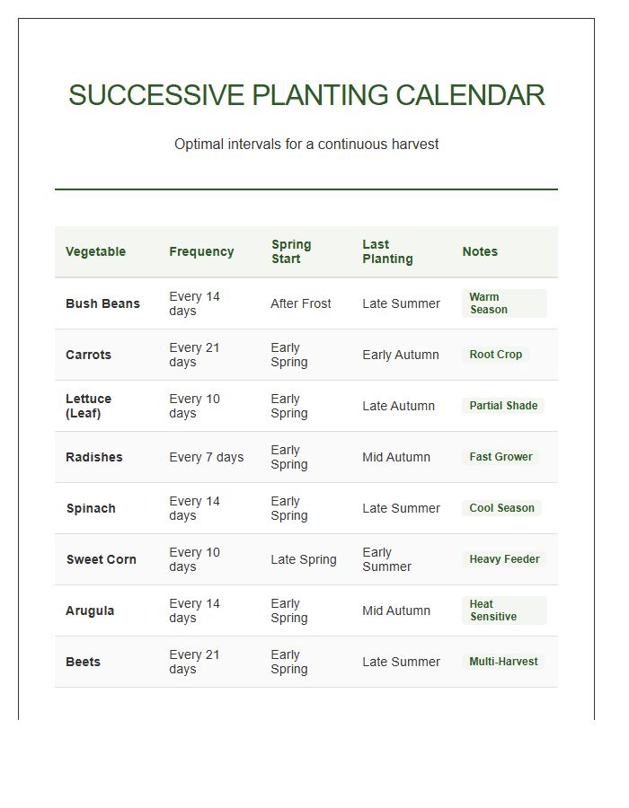 Successive Vegetable Planting Calendar Printable Chart
