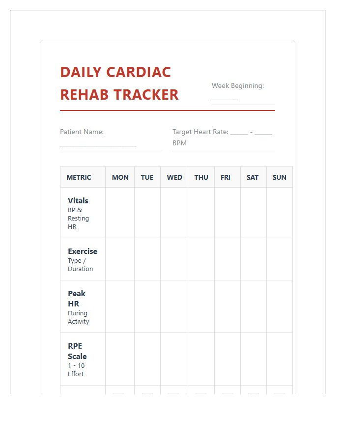 Daily Cardiac Rehabilitation Routine Printable Chart