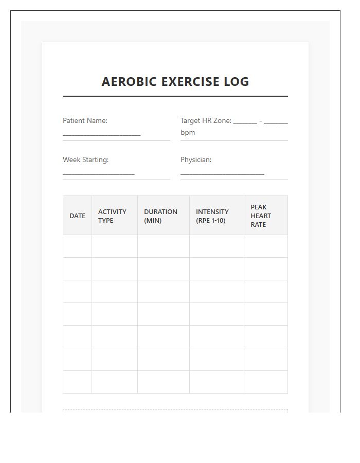Printable Aerobic Exercise Chart For Cardiac Patients