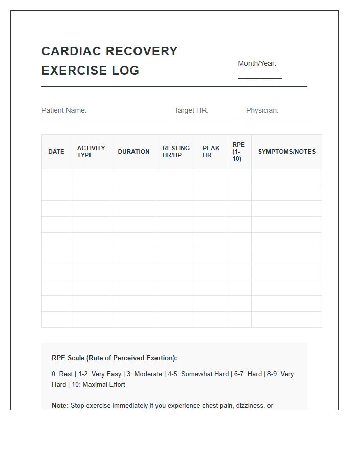 Printable Cardiac Recovery Exercise Log Chart