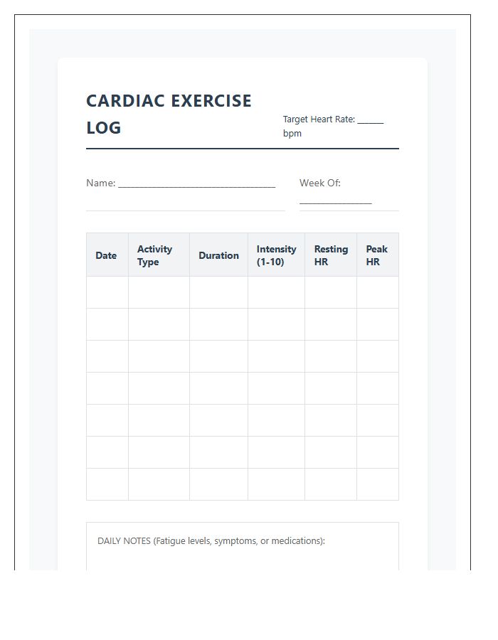 Printable Seniors Cardiac Exercise Program Chart