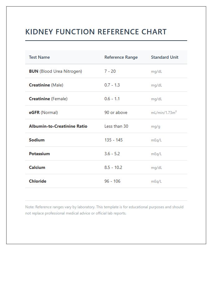 Kidney Function Test Ranges Printable Chart