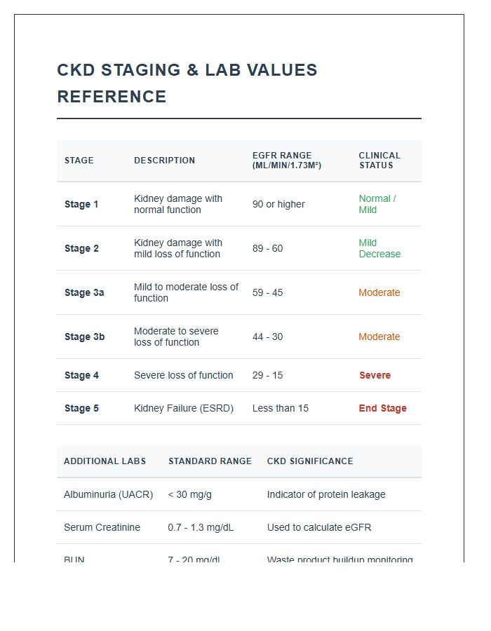 Printable CKD Stage Lab Values Chart