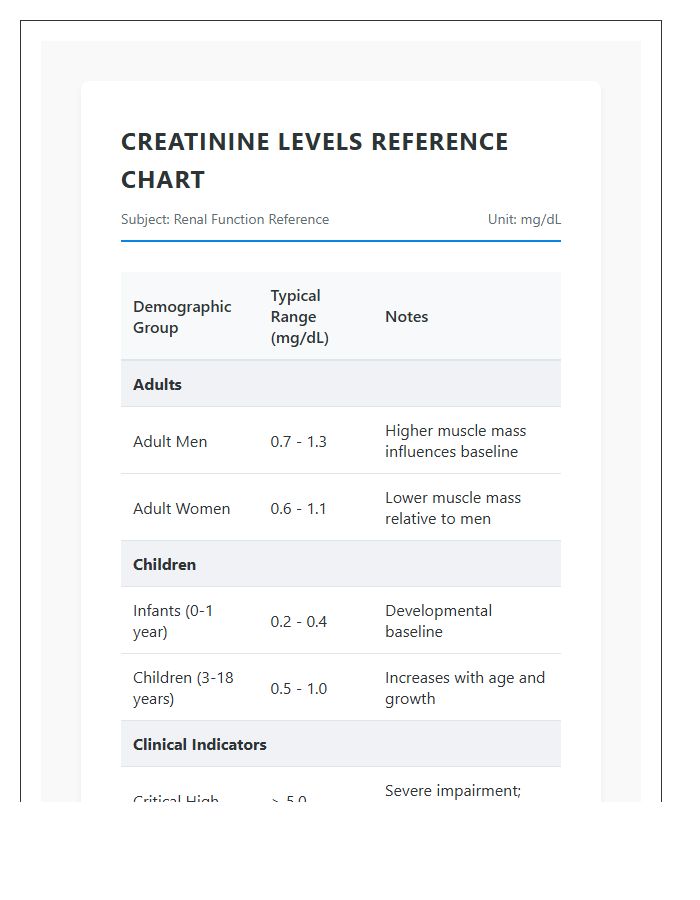 Printable Creatinine Levels Reference Chart