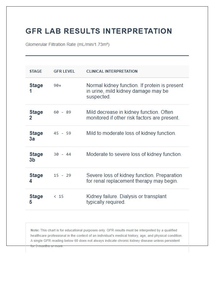 Printable GFR Lab Results Interpretation Chart