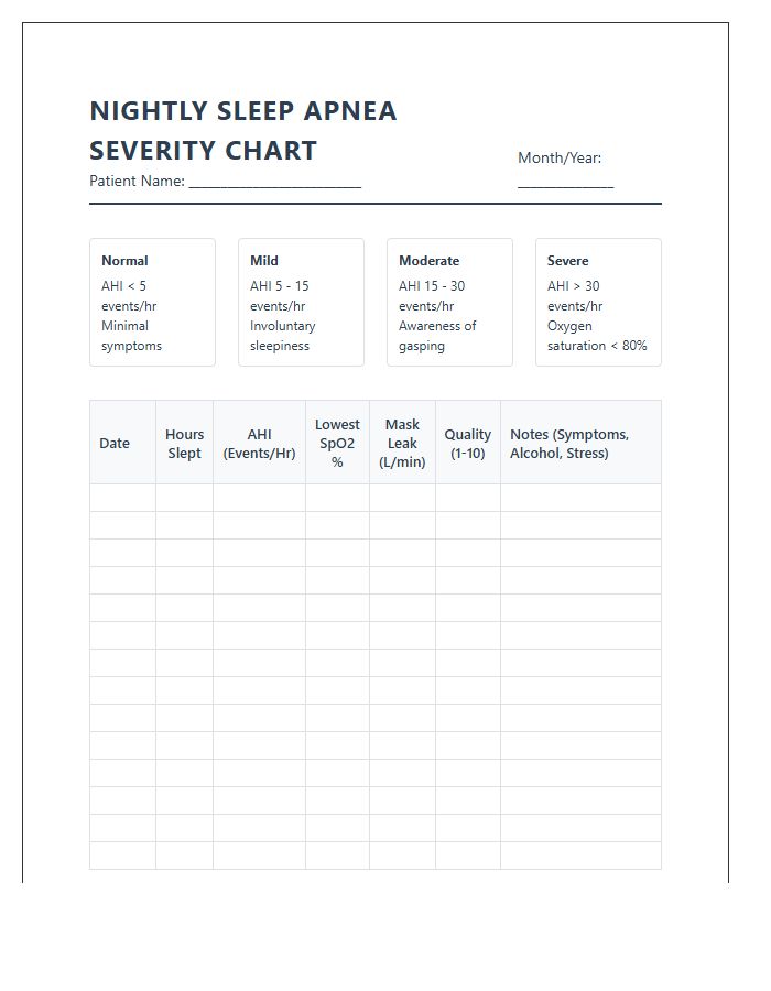 Printable Nightly Sleep Apnea Severity Chart