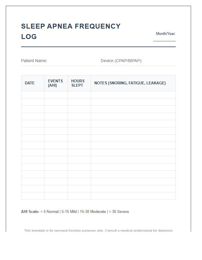Printable Sleep Apnea Episode Frequency Chart