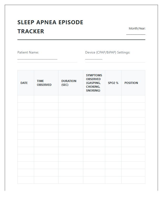 Printable Sleep Apnea Episode Tracking Chart